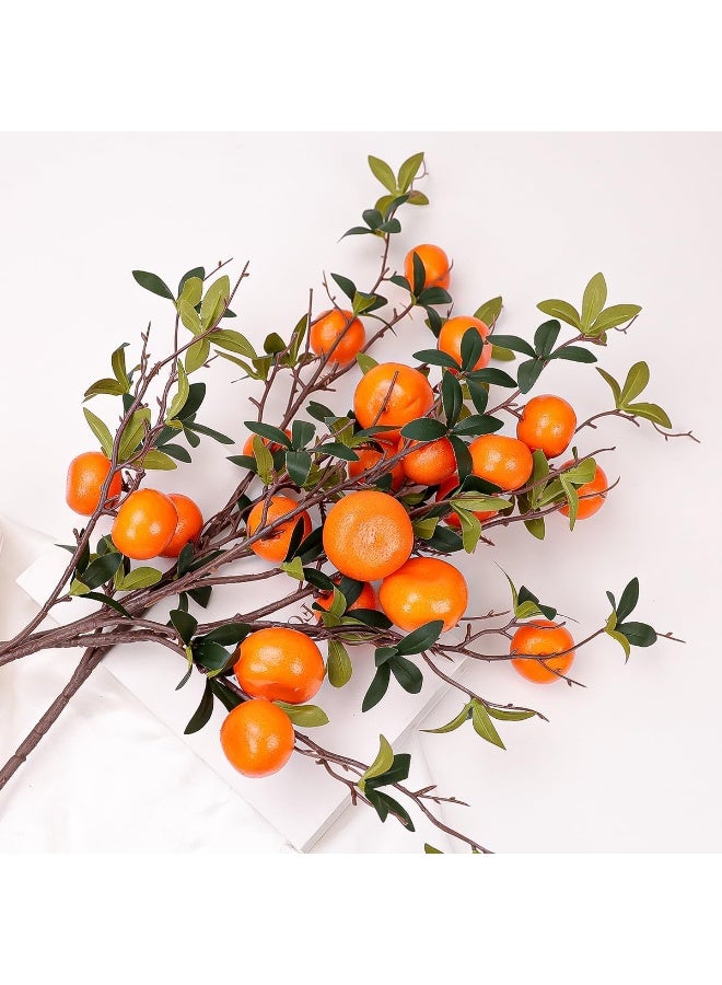 LATIFA Orange Fake Plastic Fruit Branch Realistic Foam Stem Ornament Festival Restaurant 3pcs - Image 1