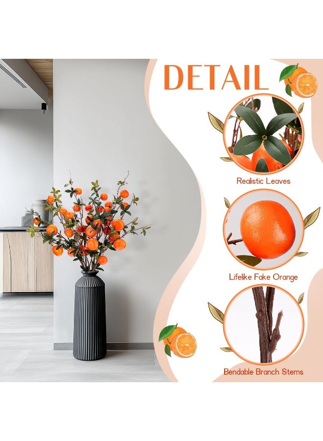 LATIFA Orange Fake Plastic Fruit Branch Realistic Foam Stem Ornament Festival Restaurant 3pcs - Image 2