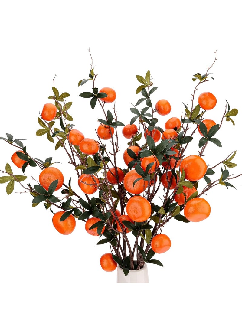 LATIFA Orange Fake Plastic Fruit Branch Realistic Foam Stem Ornament Festival Restaurant 3pcs - Image 3