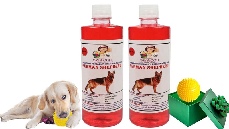 swacch Shampoo | Puppy Safe Shampoo | PH Balanced | Ditch to Itch for German Shepherd Shampoo 500ml Pack of 2 (Jasmine) + Spike Ball Chew Toy Combo Pack - Image 1