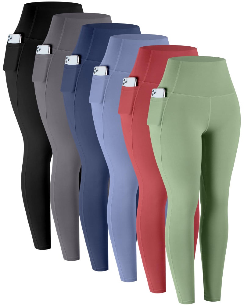 LZYVOO Leggings with Pockets for Women, 6 Packs Soft High Waisted Tummy Control Workout Yoga Pants(BlackGrayNavyBlueXRedCGreen-M) - Image 1