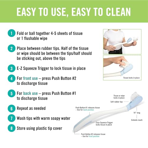 Juvo Toilet Aid - Personal Bottom Wiping Tool, Bathroom Mobility Aid for Disabled, Elderly, and Surgery Recovery - 18" long wand with hygienic cover - Image 4