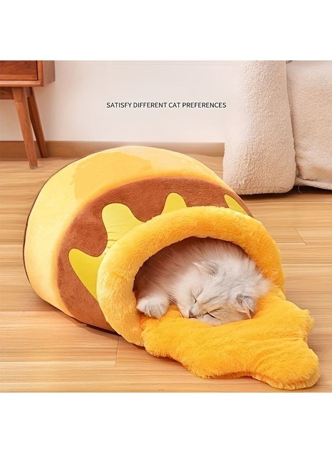 MOWKIT Honey Pot Cat Cave Bed, Soft and Thick Rebound Sponge Pet Nest with Removable & Washable Cushion, Cute Cartoon Design for Small Cats and Breeds - Image 1