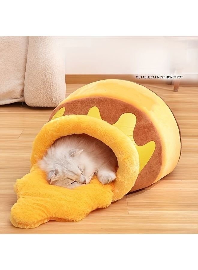 MOWKIT Honey Pot Cat Cave Bed, Soft and Thick Rebound Sponge Pet Nest with Removable & Washable Cushion, Cute Cartoon Design for Small Cats and Breeds - Image 4