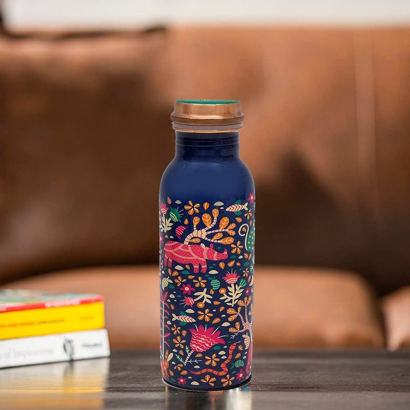 OGGN Meena Printed Pure Copper Water Bottle Advanced Leak Protection Durable Rust Proof Tamba Bottle for Drinking Perfect Stylish Office Carrying Bottles 750 Ml - Image 3