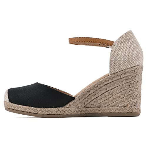 WHITE MOUNTAIN Women's Mamba Espadrille Wedge Sandal, Black/Fabric, 9 M - Image 4