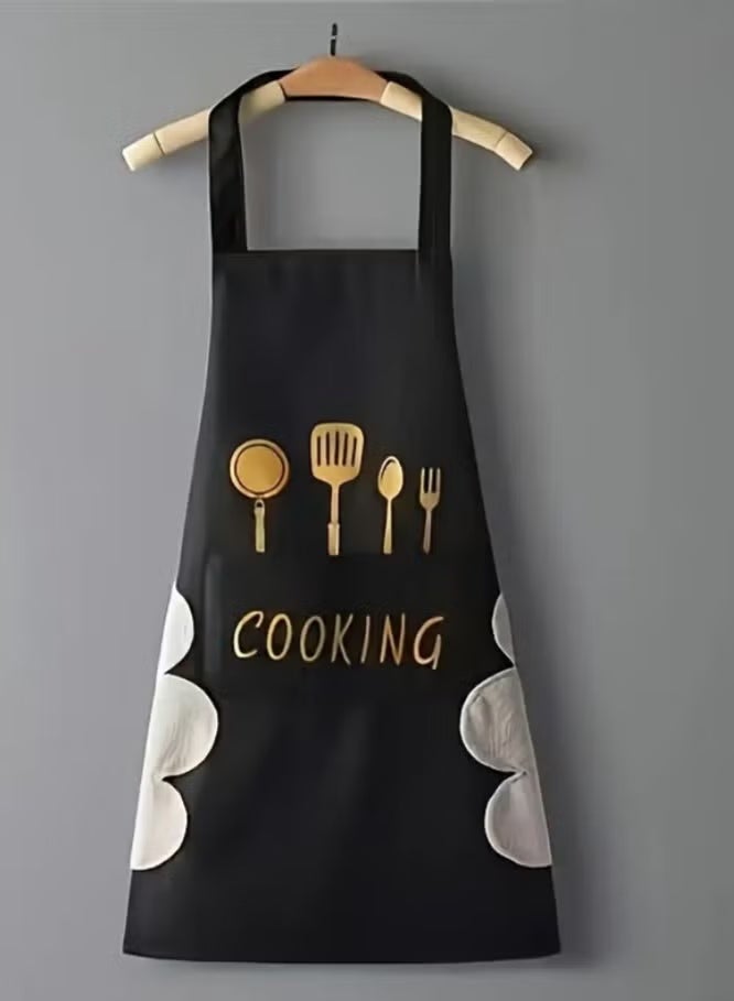 مريلة وتر بروف مطبخ مقاومة للماء والزيت مع مناشف جانبية من المايكروفايبر لمسح اليدين، مريلة قماش بجيوب أمامية، مناسبة للطبخ والخبز، مريلة متعددة الاستخدامات للرجال والنساء، مثالية للاستخدام في المطاعم والمقاهي - Image 1