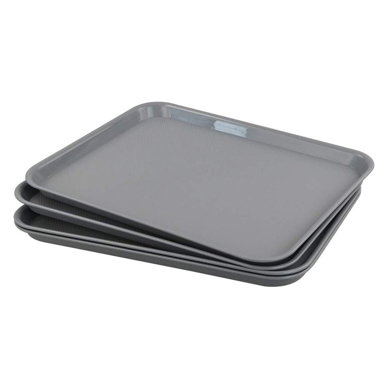 Gloreen Set of 4 Rectangular Fast Food Tray Cafe Standard Cafeteria Serving Trays Grey