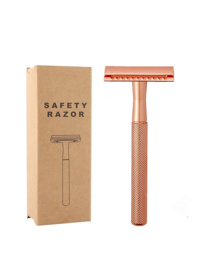 Generic Rose Gold Safety Razor for Men & Women, Double Edge Razor, One Single Blade Razor, Eco Friendly Razor for Body & Face, Zero Waste and Plastic Free Reusable Razor with 5 Blades  - Image 1