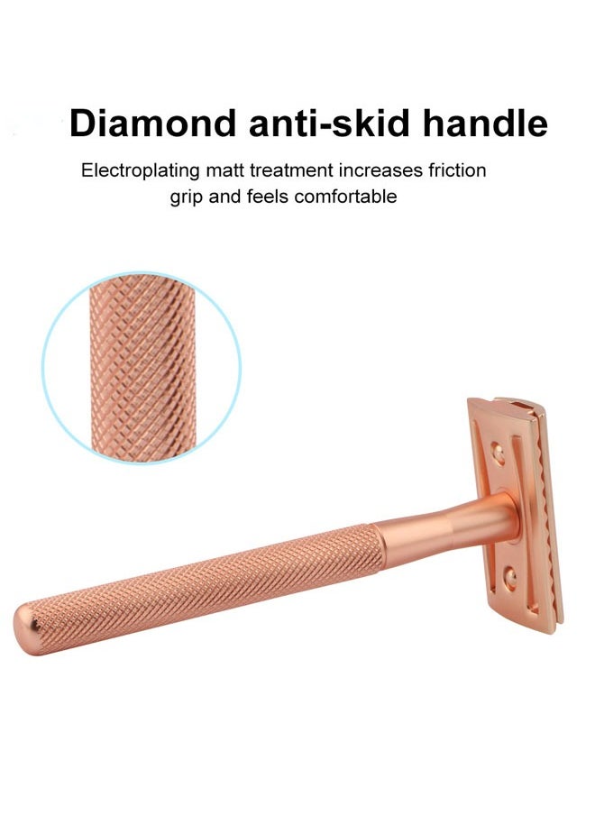 Generic Rose Gold Safety Razor for Men & Women, Double Edge Razor, One Single Blade Razor, Eco Friendly Razor for Body & Face, Zero Waste and Plastic Free Reusable Razor with 5 Blades  - Image 3