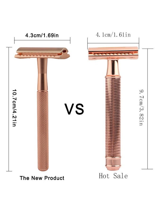 Generic - Rose Gold Safety Razor for Men & Women, Double Edge Razor, One Single Blade Razor, Eco Friendly Razor for Body & Face, Zero Waste and Plastic Free Reusable Razor with 5 Blades - Image 1