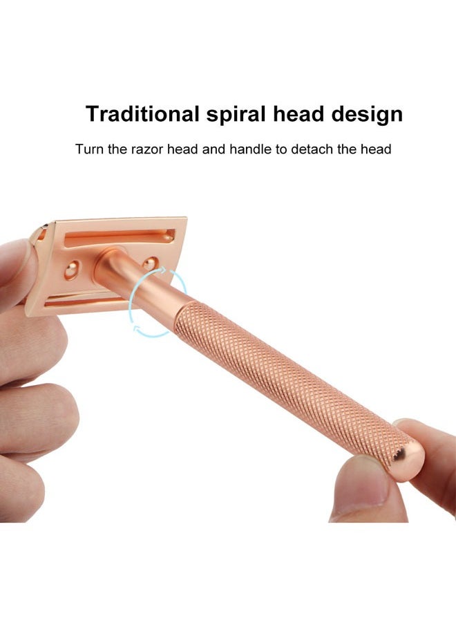 Generic Rose Gold Safety Razor for Men & Women, Double Edge Razor, One Single Blade Razor, Eco Friendly Razor for Body & Face, Zero Waste and Plastic Free Reusable Razor with 5 Blades  - Image 2