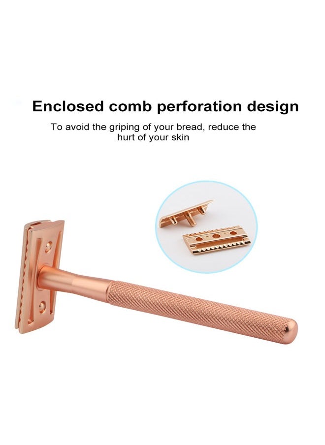 Generic Rose Gold Safety Razor for Men & Women, Double Edge Razor, One Single Blade Razor, Eco Friendly Razor for Body & Face, Zero Waste and Plastic Free Reusable Razor with 5 Blades  - Image 4