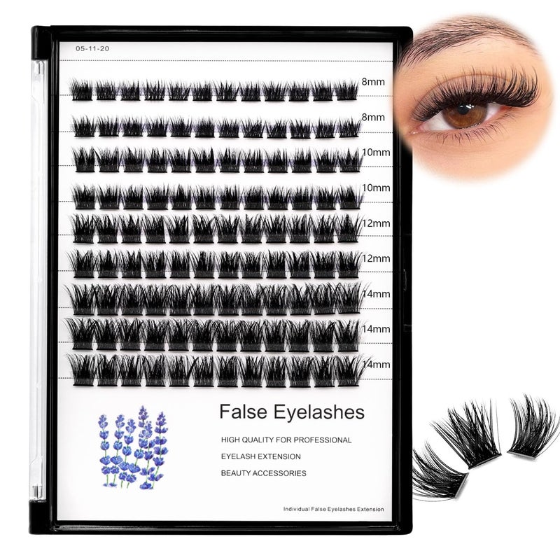 Hannahool Wide Stem Individual False Eyelashes Mixed 8101214mm10121416mm Dramatic Black Soft and Light Thick Base Cluster Lashes D Curl 5D Volume Eye Lashes Extensions 8101214mm