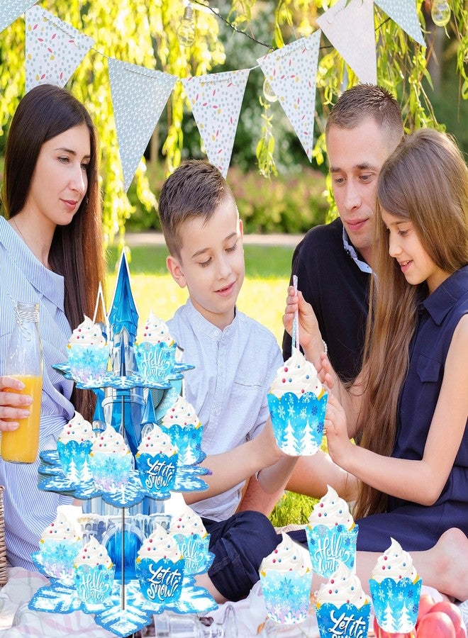 AGANS Snowflake Cake Stand & Topper Set | Birthday Party Decorations for Kids with Cardboard Cupcake Holders | Princess&Ice Theme Party Supplies (Frozen) - Image 3