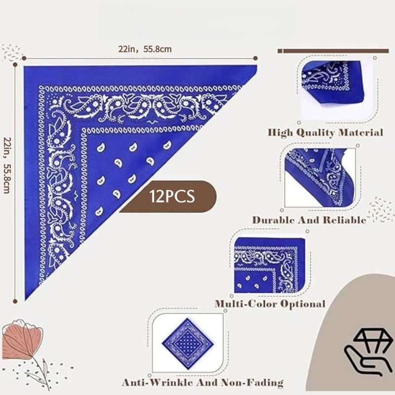 وشاح مربع متعدد الوظائف 54x54 سم - غطاء رأس ناعم من القطن - 12 لونًا - نمط زهرة الكاجو قابل للتهوية - إكسسوار أزياء لأغطية رأس الهيب هوب - Image 5