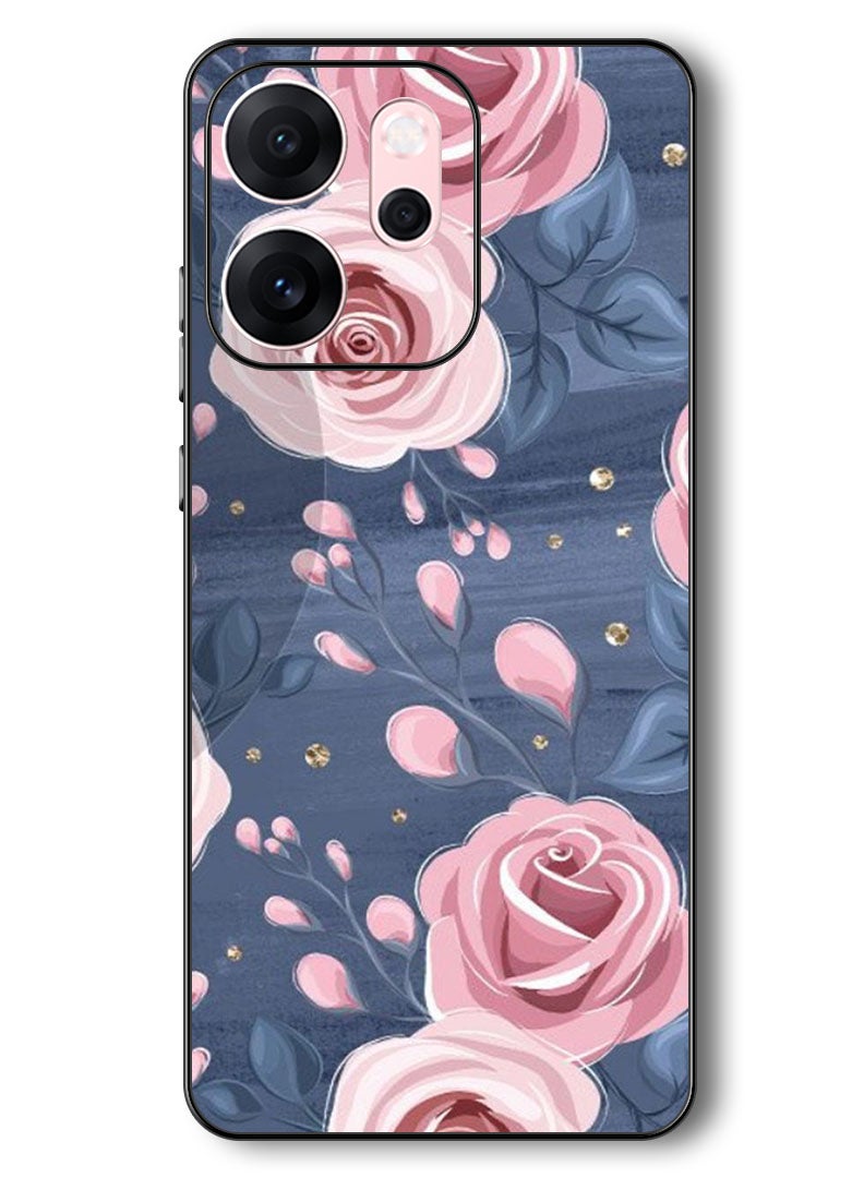 Theodor Case Compatible with Oppo Reno 14 F 6.57 Inch Protection Shockproof Bumper Cover Roses & Leaves Pattern - Image 1