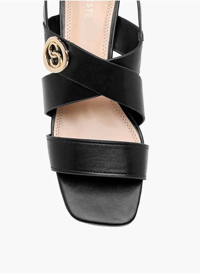 سيليست Women's Solid Sandals with Buckle Closure and Block Heels