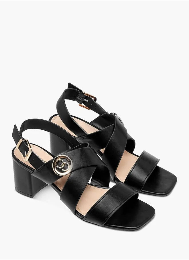 سيليست Women's Solid Sandals with Buckle Closure and Block Heels