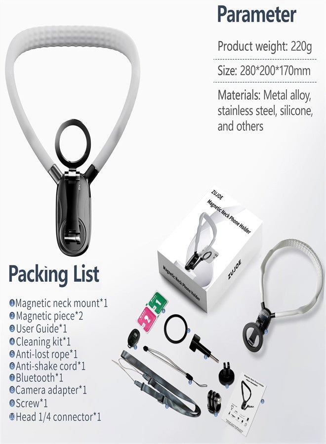 Luckam Magnetic Neck Phone Mount, Phone Neck Holder for Bed, Hand Free Flexible Phone Stand, Neck Phone Holder POV/Vlog, Cell Phone Neck Holder for iPhone 15 14 13 12 Series - Image 3
