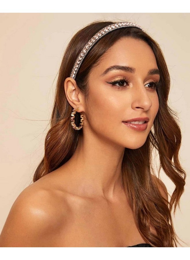 إسكدنيا Rhinestone Headband Women Non Slip Fashion Coffee Champagne Headband Bling Sparkly Diamond Headband Hair Band Birthday Holiday Homecoming Prom Hair Accessories For Women Girls Gifts - Image 2