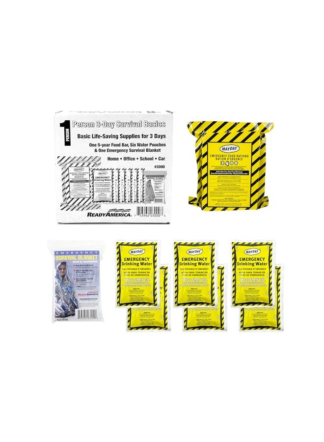 QUAKEHOLD! Ready America The Survival Box, 1-Person, 3-Day Emergency Kit Includes 5 Year Emergency Food, Water, Emergency Blanket Portable Disaster Preparedness Go-Bag for Earthquake, Fire, Flood, Hurricane - Image 1