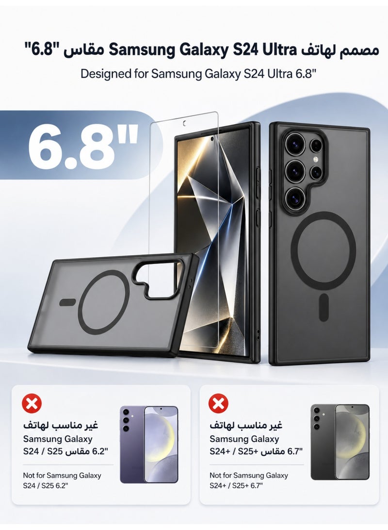 ORYXA Samsung Galaxy S24 Ultra Case, 2 in 1 Magnetic S24 Ultra Cover + Screen Protector, Compatible with MagSafe, Translucent Matte Shockproof Back Cover, Slim Full Protection, Black - Image 2