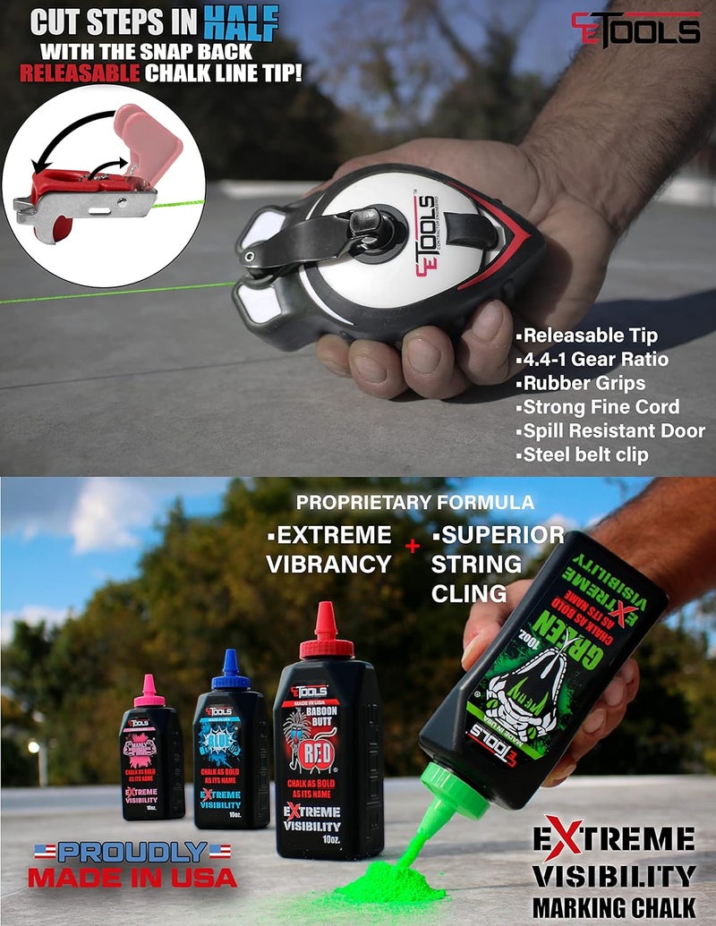 CE TOOLS SnapBack® Chalk Line with Releasable Tip - Image 4