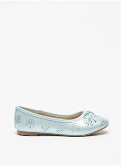 Girls Textured Slip On Ballerina Shoes with Bow Accent