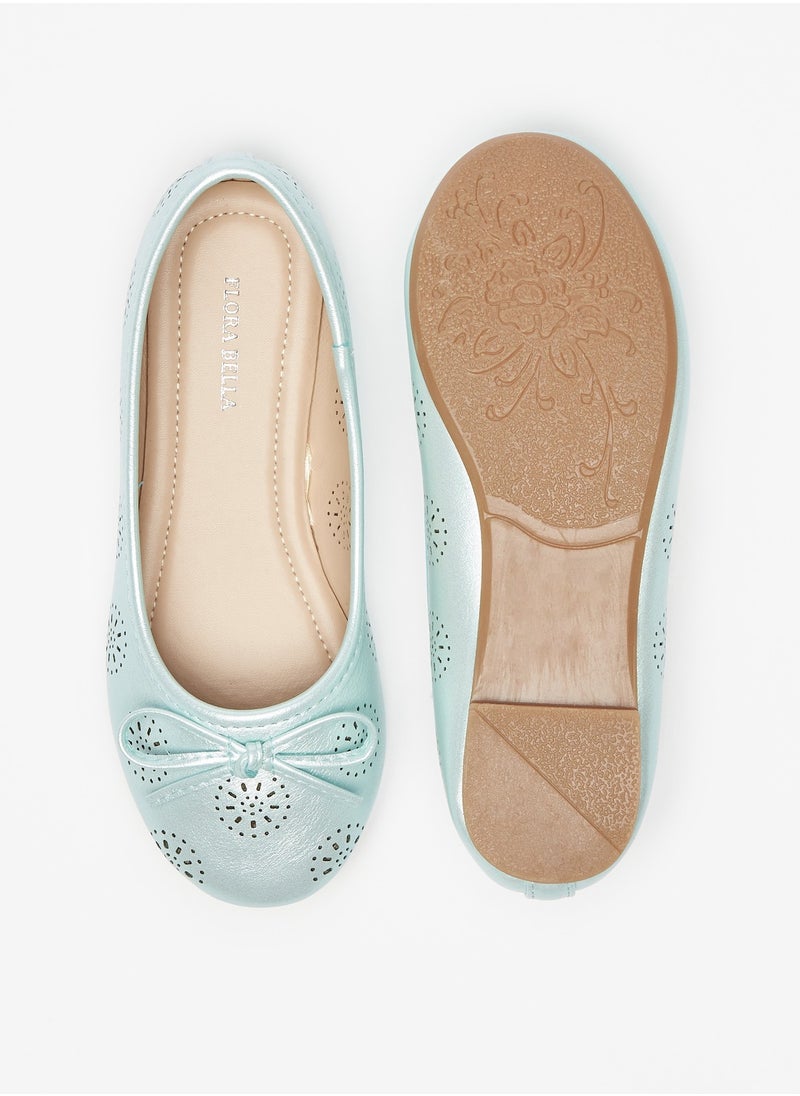 Flora Bella By Shoexpress - Girls Textured Slip On Ballerina Shoes with Bow Accent - Image 1