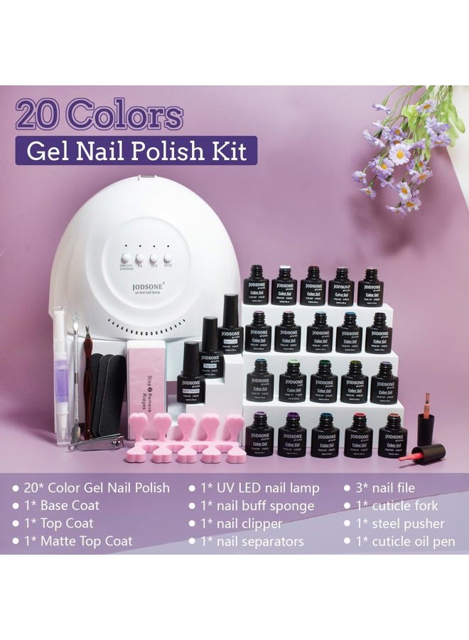 JODSONE 20 Colors Gel Nail Polish Kit with U V Light Base Top Matte Coat High Shine Vibrant Nail Gel Equipped with Manicure Tools - Image 4