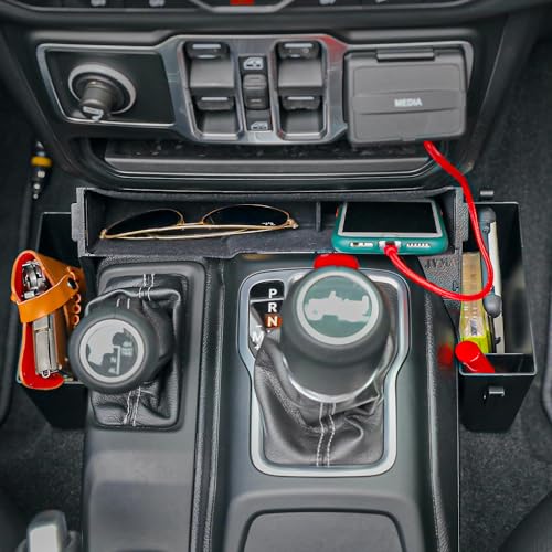 JVMA Center Console Gear Shift Organizer Tray for Jeep Gladiator Accessories and Jeep Wrangler JL JLU 2025 2024 2023 2022-2018 Rubicon Sahara 4xe Storage Box, Car Trash Bag Hook (US Patent) Interior - Image 2