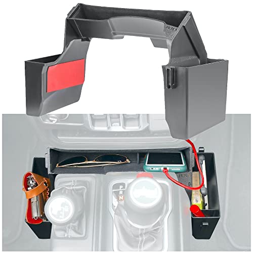 JVMA Center Console Gear Shift Organizer Tray for Jeep Gladiator Accessories and Jeep Wrangler JL JLU 2025 2024 2023 2022-2018 Rubicon Sahara 4xe Storage Box, Car Trash Bag Hook (US Patent) Interior - Image 1