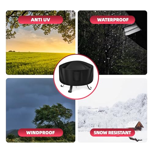 WLEAFJ Fire Pit Cover - Round, 22-34 Inch, Heavy Duty Oxford Fabric, Waterproof - Image 3