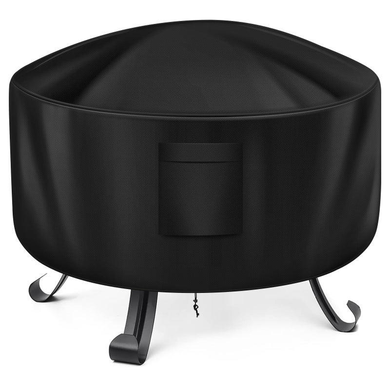 WLEAFJ Fire Pit Cover - Round, 22-34 Inch, Heavy Duty Oxford Fabric, Waterproof - Image 1