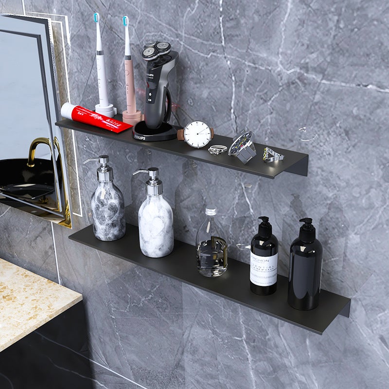 30cm Space Aluminum Tray Storage Hanger Dressing Table Toilet Finishing Storage Wall Hanger Black 2-piece Pack - Image 2