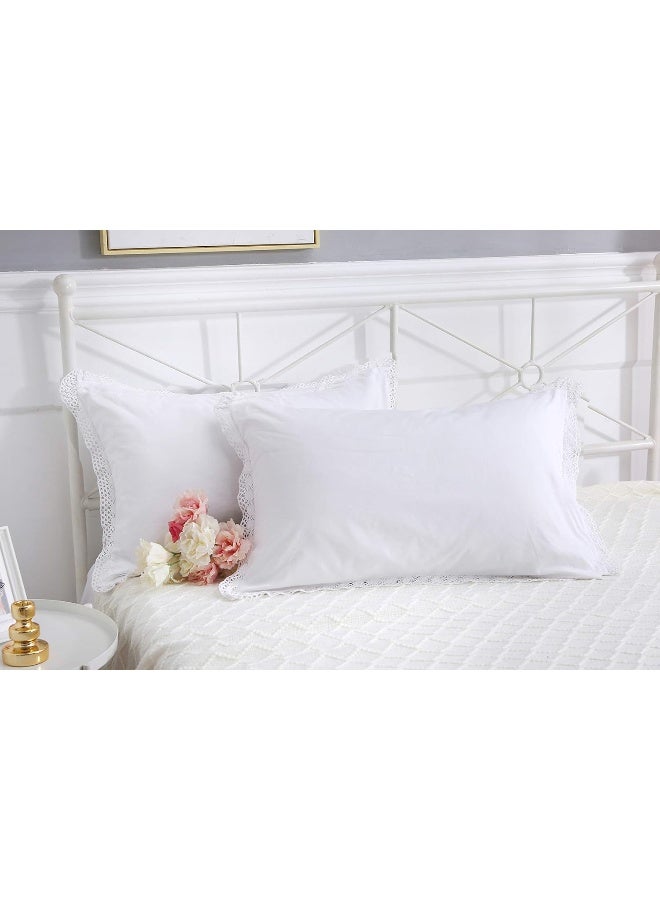 Meaning4 White Crocheted Lace Pillow Shams Queen Size Covers Pure Cotton Pillowcases for Bed 2PCS 30"x20"  - Image 5