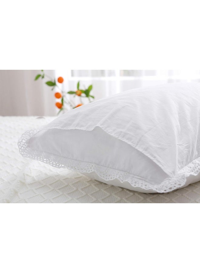 Meaning4 White Crocheted Lace Pillow Shams Queen Size Covers Pure Cotton Pillowcases for Bed 2PCS 30"x20"  - Image 3
