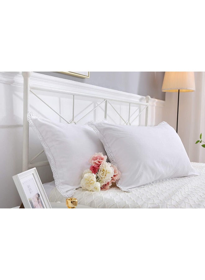 Meaning4 White Crocheted Lace Pillow Shams Queen Size Covers Pure Cotton Pillowcases for Bed 2PCS 30"x20"  - Image 2