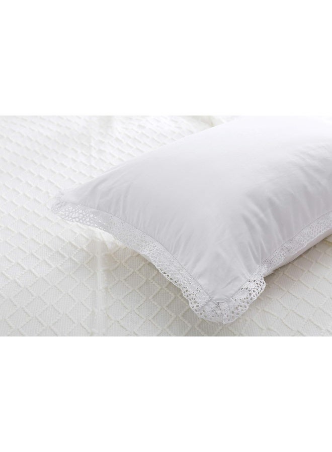 Meaning4 White Crocheted Lace Pillow Shams Queen Size Covers Pure Cotton Pillowcases for Bed 2PCS 30"x20"  - Image 4