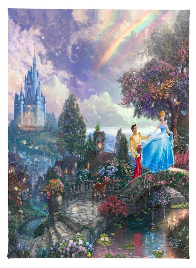 Thomas Kinkade توماس كينكيد، ديزني سندريلا، أمنيات عند الحلم، لوحة قماشية ملفوفة مقاس 14 × 14 بوصة - Image 1