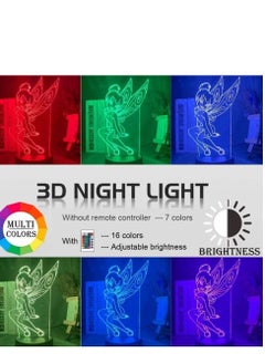 althiqahkey 3D Illusion Lamp LED Multicolor Night Light of Fairy Bell Fairy Figure for Girls the Bedroom Decor Colorful Gift Princess Tinkerbell for Children's Room Decoration  - Image 3