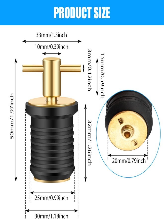Linkstyle 4 PCS Brass T-Handle Drain Plug, Marine Boat Drain Plugs for 1 Inch Diameter Drains Locks, Twist-Turn and Seal Design Rubber Plugs T-Handle Drain Plug for Yachts Kayaks - Image 2