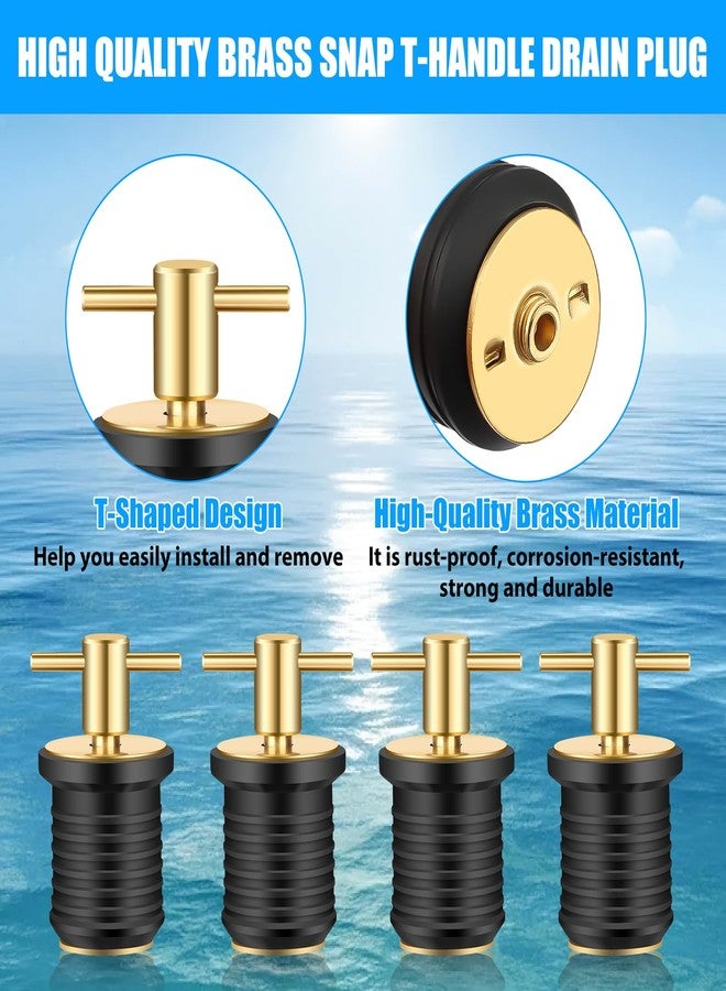 Linkstyle 4 PCS Brass T-Handle Drain Plug, Marine Boat Drain Plugs for 1 Inch Diameter Drains Locks, Twist-Turn and Seal Design Rubber Plugs T-Handle Drain Plug for Yachts Kayaks - Image 4