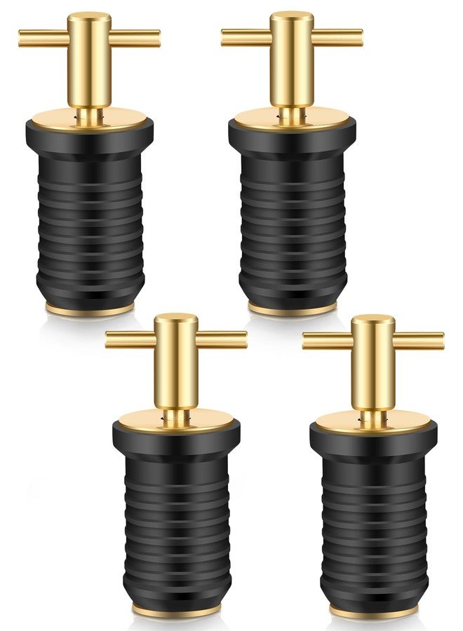 Linkstyle 4 PCS Brass T-Handle Drain Plug, Marine Boat Drain Plugs for 1 Inch Diameter Drains Locks, Twist-Turn and Seal Design Rubber Plugs T-Handle Drain Plug for Yachts Kayaks - Image 1