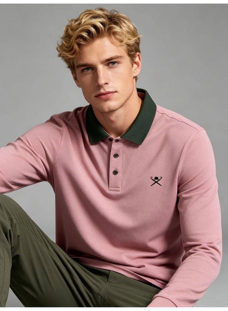 HACKETT LONDON Contrasting Lapel Long Sleeve Polo Shirt Men and Women Spring and Autumn Cotton Casual Bottom Shirt - Image 5