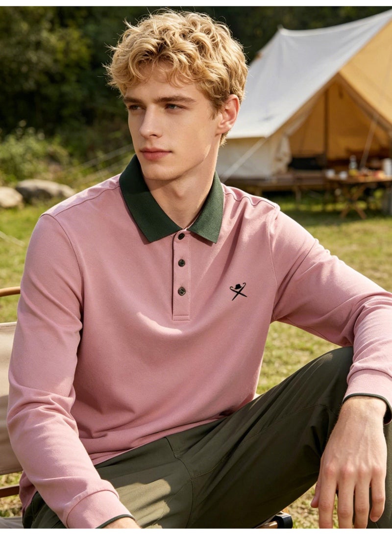 HACKETT LONDON Contrasting Lapel Long Sleeve Polo Shirt Men and Women Spring and Autumn Cotton Casual Bottom Shirt - Image 1