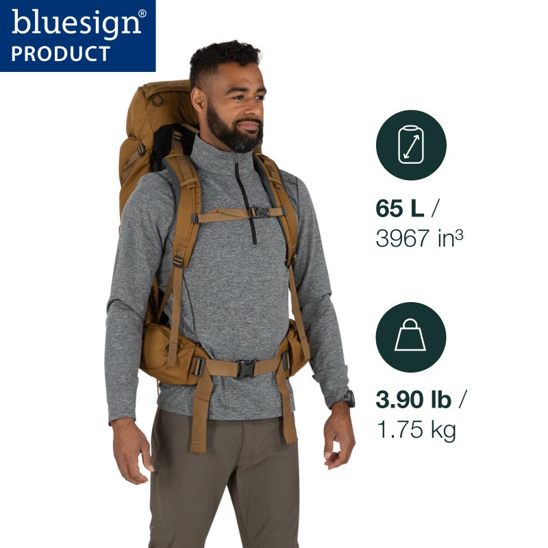 OSPREY حقيبة ظهر أوسبري روك 65 لتر للرجال، رمادي داكن/فضي - Image 2