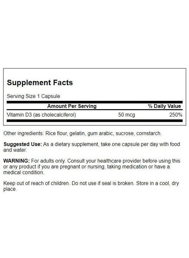 Swanson Higher Potency Vitamin D-3 2000 Iu - Sunshine Vitamin Bone, Immune Support (50 mcg) 250 Capsules - Image 2