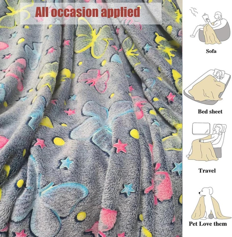 KTrading The Dark Blanket Cartoon Print Blankets for Kids Light Weight Soft Cozy All Weather Blanket Bedroom Decor Pack of 1 Butterfly Blanket - Image 4